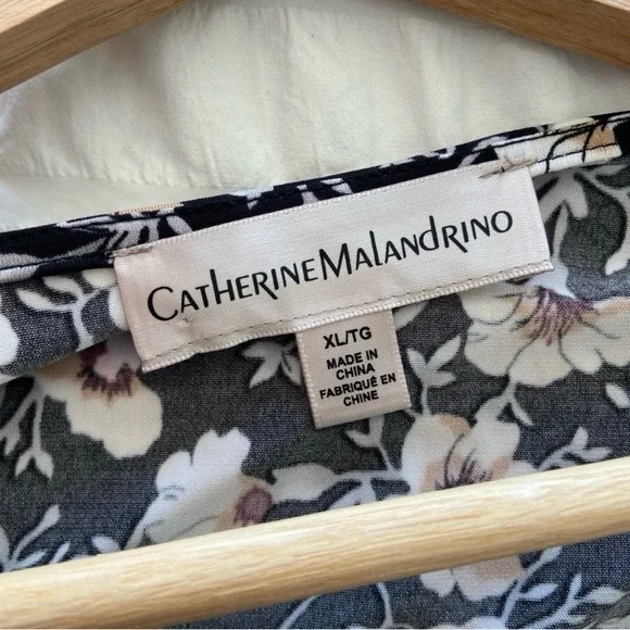 CATHERINE MALANDRINO BLACK/WHITE/BEIGE FLORAL JERSEY SHORT SLEEVED TOP, X-LARGE - Picture 9 of 9
